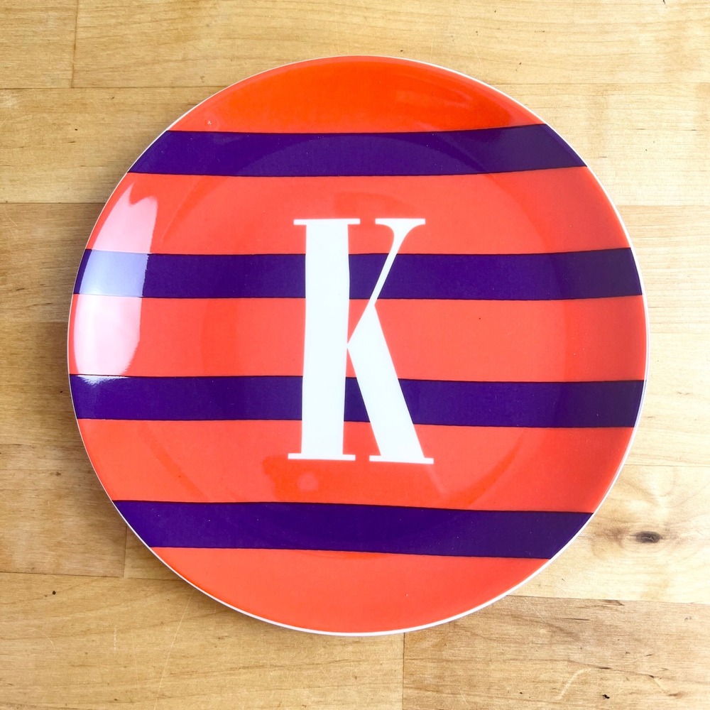Kate‎ Spade Wickford To The Letter Monogram K Plate Dish Orange Purple Striped